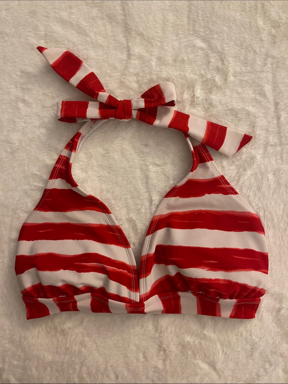 Catalina Striped Halter Bikini Top in Red and White Womens SZ XL 16-18